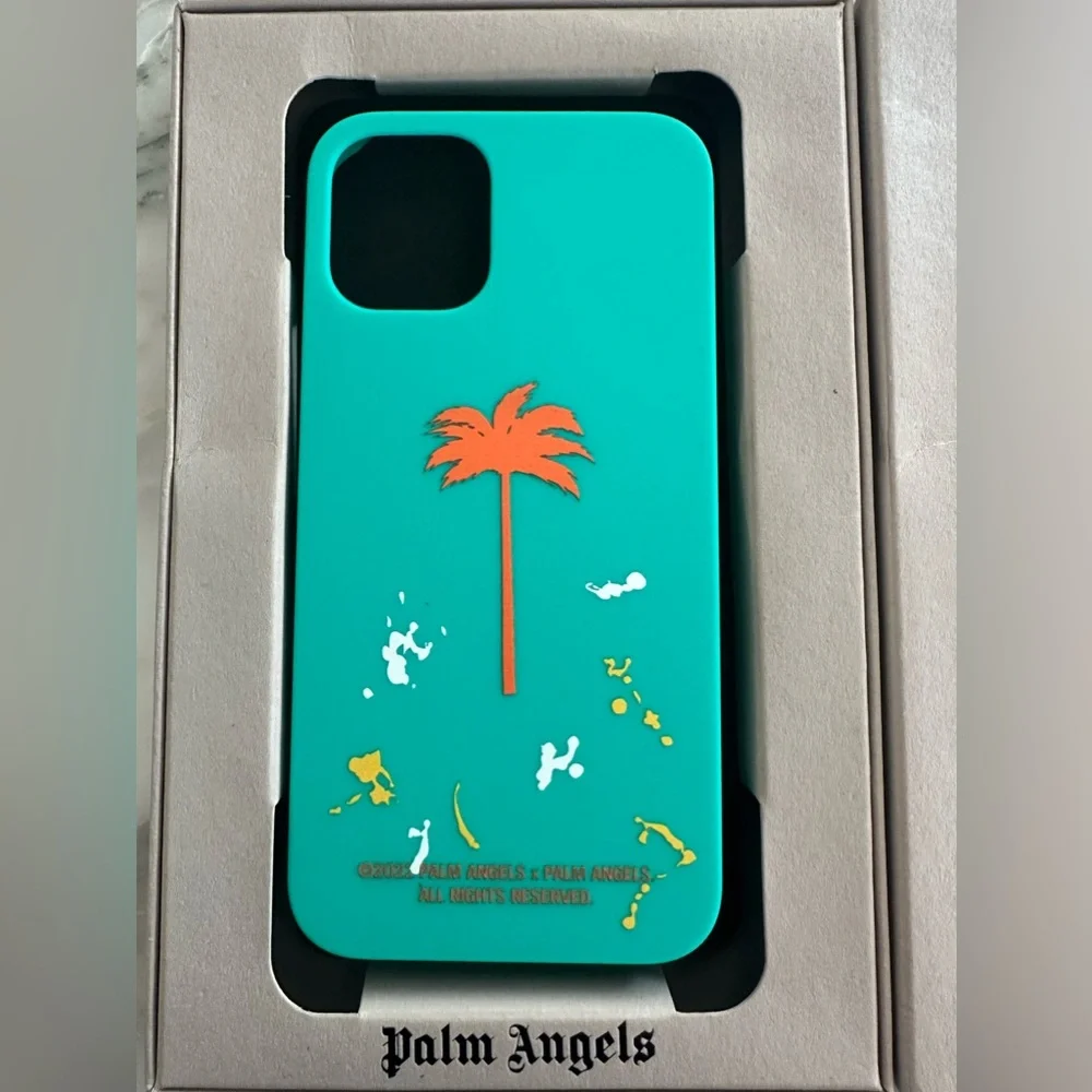 NWT Palm Angels Green Painted Palm Tree iPhone 12 Case Cover One Size